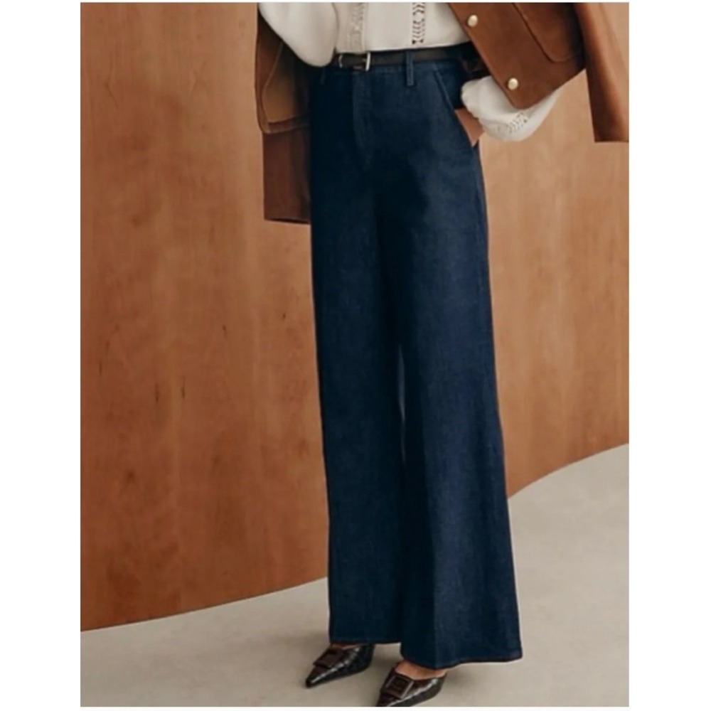 Ann Taylor The Trouser High Rise Wide Leg Jeans Womens 8 Dark Wash Stretch Denim